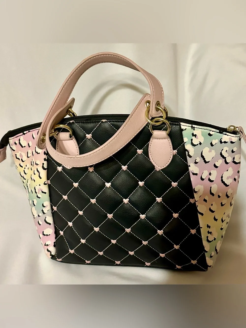 Betsey Johnson Quilted Animal Print Top Handle Satchel Purse